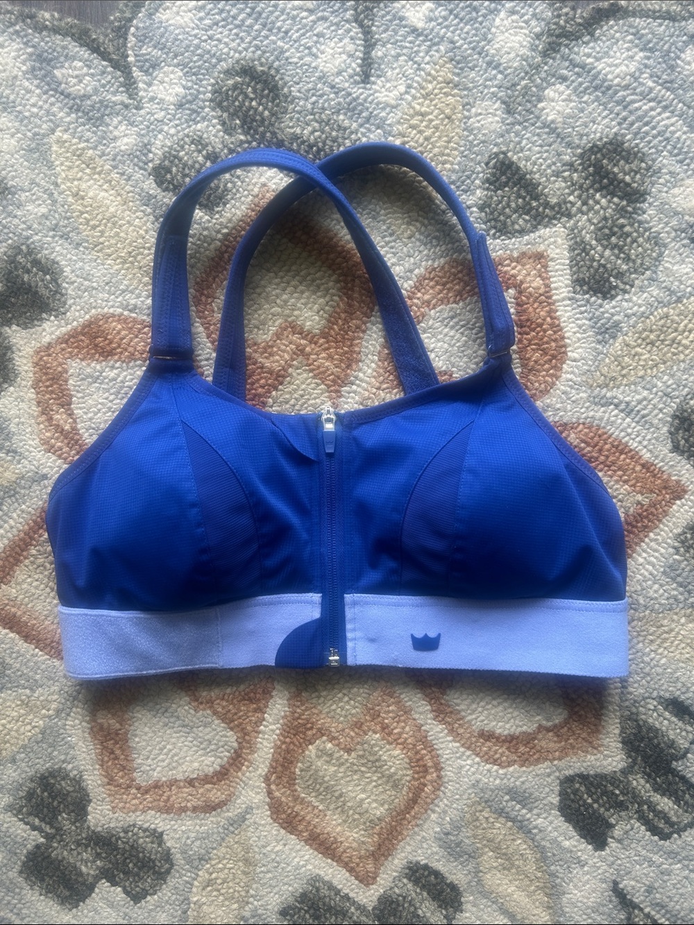 SHEFIT Ultimate Sports Bra, Bust 38-40” Royal Blue/Lavender Trim, EUC